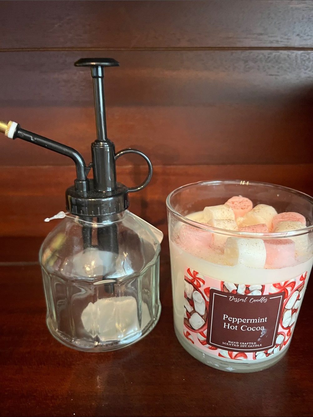 Peppermint Hot Cocoa Scented Candle - White/Pink - & Plant Mister